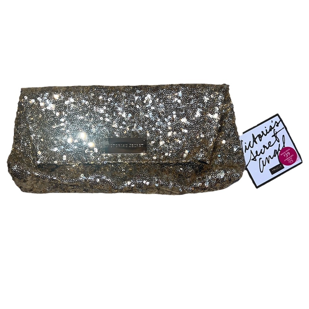 Victoria's Secret Angel Gold Sequin Foldover Clutch‎ Cosmetic Bag NWT Gold Glam
